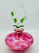Vintage Glass Perfume Bottle Hummingbird Stopper Pink Green Murano Hand Blown picture
