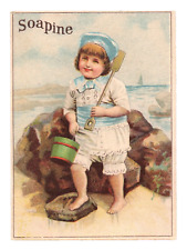 c.1890 Soapine Trade Card Beach Kid Sand Pail Bucket Shovel Ocean Kendall VTG RI picture