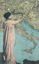 Italy patriotic lady lands of Italy map vintage postcard picture