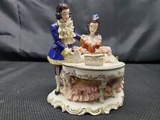 Vintage Dresden Lace Germany Marked Figurine Couple Playing Piano Music picture