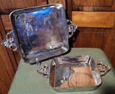 VTG Hacienda Real HR Mexican Pewter 2 PC Serving Trays/Bowls with Ornate Handles picture