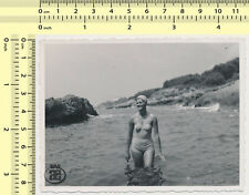 088 Swimsuit Woman with Cap on Beach Swimwear Lady Portrait vintage photo orig. picture