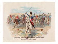 1880s VICTORIAN TRADE CARD Norwegian Plow Co. Iowa Chromo Light Brigade Charge picture
