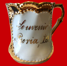 ANTIQUE PORCELAIN GERMANY CUP SOUVENIR PEORIA ILLINOIS GOLD AND WHITE picture