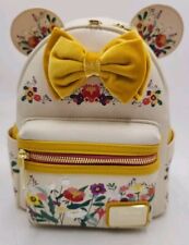 NEW Disney Loungefly Minnie Mouse Floral Yellow Bow. Mini Backpack picture