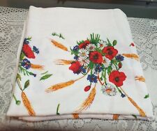 Vintage Linen Tablecloth Red Poppies Daisies and Wheat Bold Floral 54