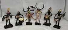 African Tribal Folk Art Hand Painted Metal Figurines Musicians ~ Lot Of 6 picture