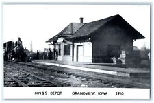 c1910's MN&S Grandview Iowa IA Vintage Train Depot Station RPPC Photo Postcard picture