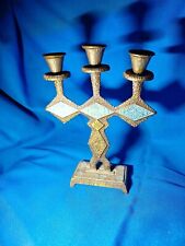 Vintage Hen Holon Israel Shabbat 2 Arm 9” Brass Candle Holder Judaica Hebrew  42 picture