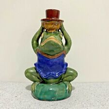 Vintage Art Pottery Frog Candleholder Hand Made & Painted Glaze Whimsical Design picture