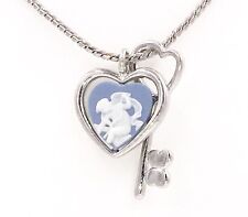 Authentic Wedgwood - Cupid in Heart Cameo w/Heart Key on Silver Plate Chain picture