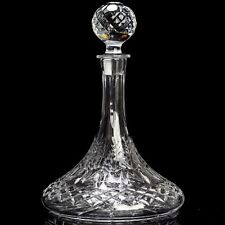 Vintage Crystal Ships Decanter With Stopper - Intricate Cut Glass & Etched Flora picture