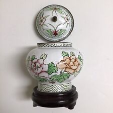 Vintage Cloisonné White Enamel Butterfly Chinese Ginger Jar Cherry Blossom Brass picture