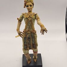 Thai Siam Asian dancing man doll. Wood carved face. Handmade w/stand. 1970's. picture