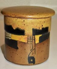 Vintage 1980's Stoneware Abstract Illustrated Lidded Container - Stamp Signed Lo picture