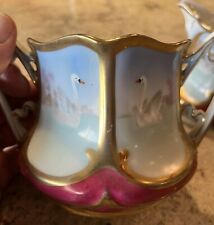 🔥Lovely Rare Art Nouveau Gilt Iridescent China Sugar & Creamer Painted Swans picture