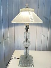 VTG Leviton Table Lamp 20” Tall Clear Glass Ribbed Hobnail Brass Tone Accents picture
