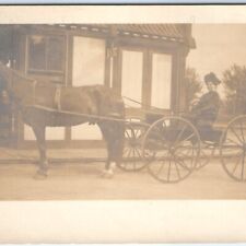 c1900s Cute Woman Smile Fancy Horse Carriage RPPC Real Photo PC Telegraph A135 picture