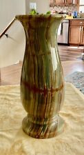 Carved Marbled Onyx Stone Green Tan Caramel Vase HEAVY 10” picture