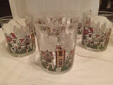 Vintage Christmas House Snow Set Of 7 Drinking Glass Tumblers picture