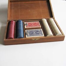 Vintage Poker Chip Set Wood Box Clay Composition Chips picture