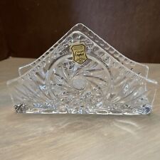 Vintage Handcut Lead Crystal Glass Napkin Letter Holder Etched  Made in Poland picture