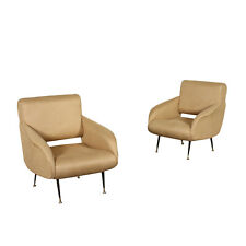 Pair of Vintage Armchairs Foam Leatherette Italy 1950s-1960s picture