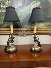 Vintage Frederick Cooper Brass Chinoiserie Koi Fish Dolphin Lamp Set of Two 21