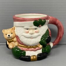 Christmas Santa Claus Mug Holding Bear 3D Ceramic Multicolor Vintage WLC 3.75