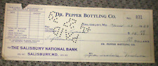 Vintage April 4, 1939 Dr. Pepper Salisbury, Maryland Cancelled Check #831 picture