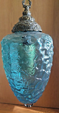 Vtg/Antique 1960's-70's MCM blue Pineapple Glass Hanging Swag Light/Lamp picture