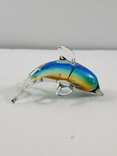 Vintage Dolphin Hand Blown Glass Paperweight Figurine Clear Green Blue picture