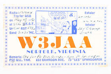 1941 Amateur Ham Radio QSL Card Norfolk Virginia W3JAA Les Spandorfer picture