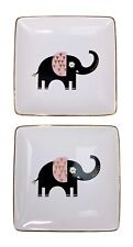 2 Slant Trinket Tray Dish Black Elephant Pink Ears Raised Trunk 4x4 picture