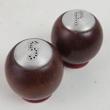 Vintage Mid Century Salt Pepper Shakers Metal Wood 2 Inch w/ Stoppers picture