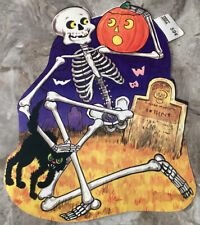 VTG HALLOWEEN HMS Jack O Lantern Skeleton Scarecrow DIE CUT 2 SIDED CUT OUTS picture