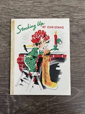 Vintage Christmas Card Stocking Up On Happiness And Cheer, Used picture