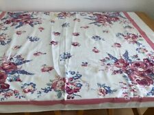 Vintage Tablecloth, Cabbage Roses, Pink, Rose, Steel Blue 42