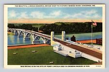 Vincennes IN-Indiana, Lincoln Memorial Bridge, Wabash River Vintage Postcard picture