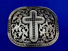 Religious Cowboy CROSS - Unique Silver & Black DIFFERENT Nocona Belt Buckle picture