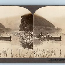 1902 Man Son & Dog Out for Day's Sport Fishing Real Photo Stereo William Rau V18 picture