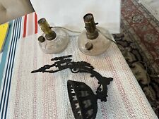 ANTIQUE SET of CLEAR GLASS Whale OIL LAMPS Electric WITH STEEL MANTLE picture