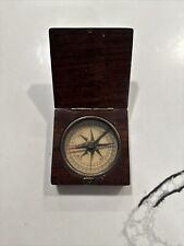 Antique original pocket Compass in wooden case with hinged lid 19th century picture
