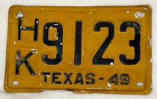 Vintage 1940’s  Texas License Plate HK-9123 Yellow, RARE Antique, 1949 picture
