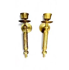 Vtg Large Torch Style Candle Sconces Lacquered Brass, for Taper Candles Set of 2 picture