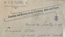 Original 1889 CD Paine Foxcroft Maine Custom Ready Made Clothing Hat Letterhead picture