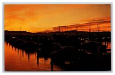Ilwaco, WA Washington, Sunrise at Marina, Port, Boat Dock, Vintage Postcard picture