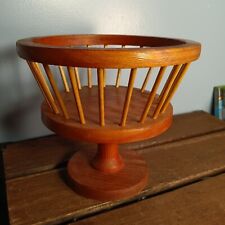 Vintage Wooden Fruit Bowl Basket, Centerpiece, Pedestal, 7