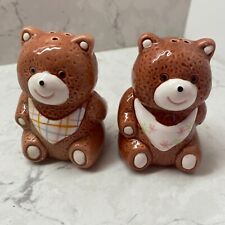Vintage Ceramic Brown Teddy Bears with Bibs Tea Picnic Salt & Pepper Shakers picture