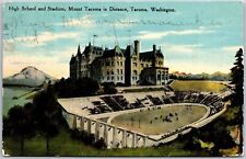 1910 High School & Stadium Mount Tacoma In Distance Washington Posted Postcard picture